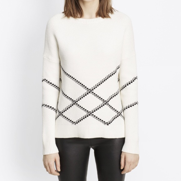 Vince Sweaters - Vince Graphic Stitch Crew Neck Sweater in White